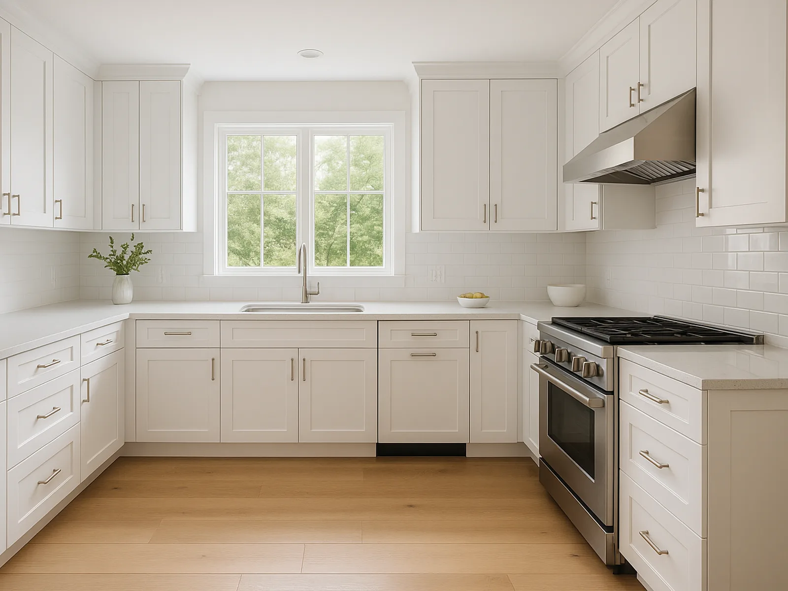 The kitchen from the photo, shown with new shaker cabinets